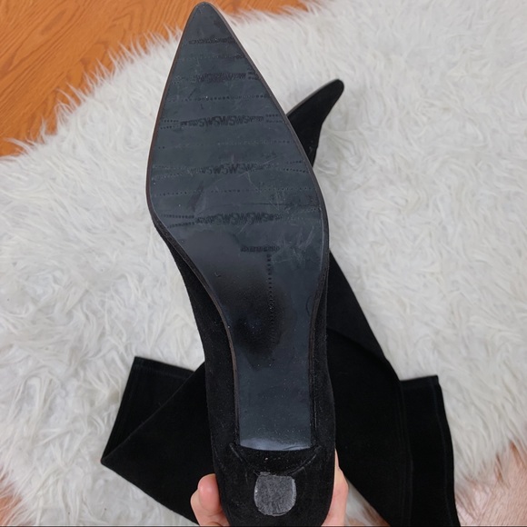 Stuart Weitzman Black Suede Knee High Sock Boots Kitten Heel Size 10 - Picture 6 of 8